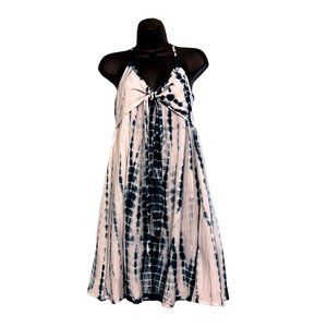 Shibori Tie Dye Sundress Spaghetti Strap Tank Dress A-line Knee Length Flowy